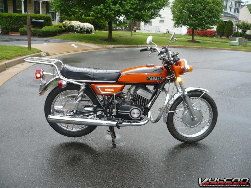 1972 Yamaha R5C.  This one, the one I have now, is in much better condition than the one I had from new in high school and only had a year. It lived a short, hard life. This one I got used and have had much longer.