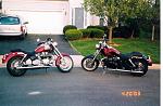 2003 Bonneville America and Speedmaster. The Speedmaster was a loaner as the America spent many months in the shop.